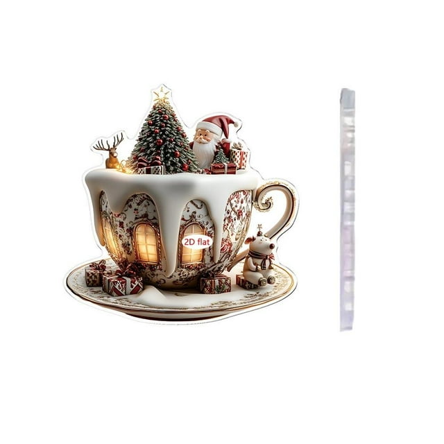 Feltree Christmas Car Ornament Santa Snowman Acrylic Keychain, Festive Rearview Mirror Pendant and Home Decor for Holiday, Classic 2D Christmas Gift & Stocking Stuffer