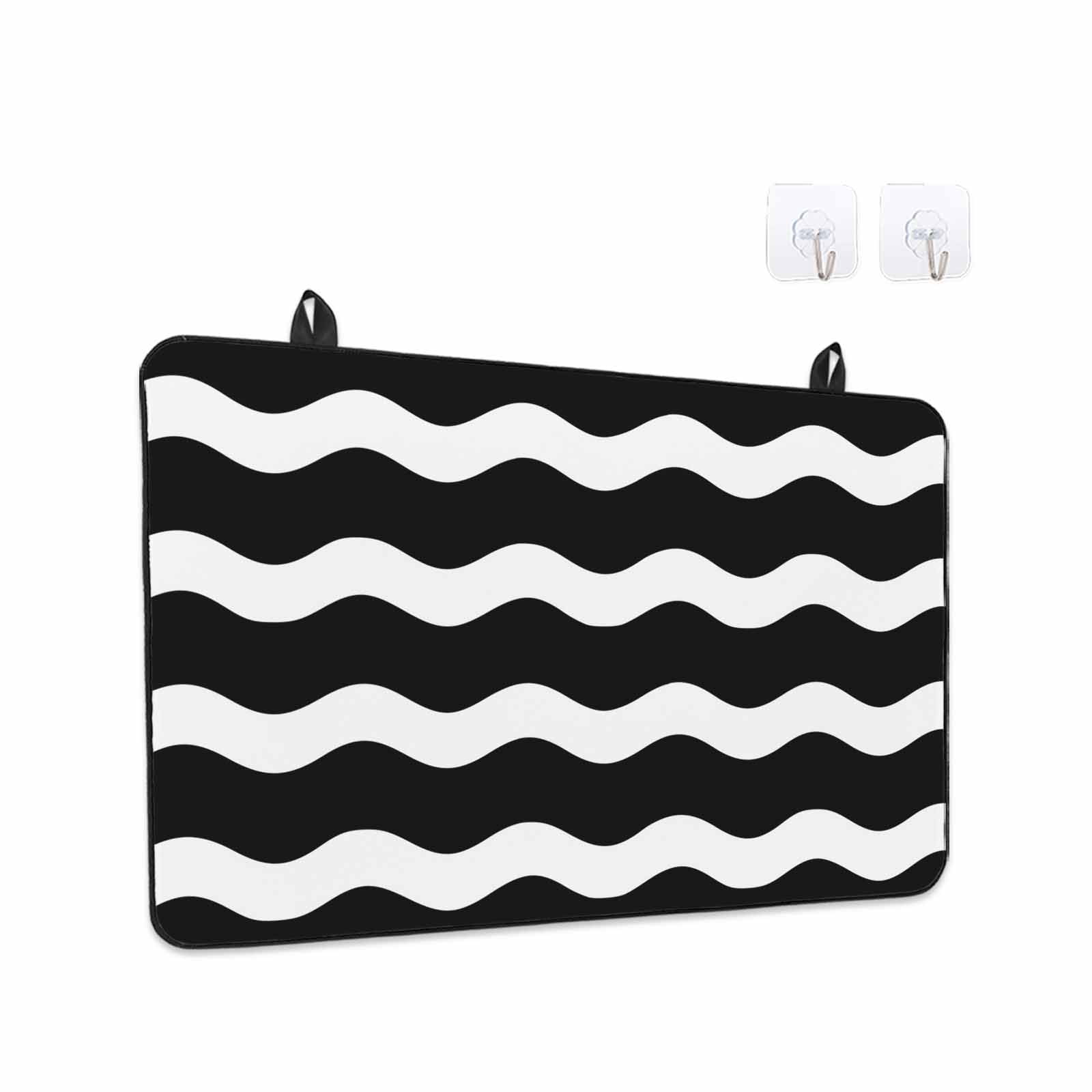 Black Ripple Stove Top Cover for Electric Stove, Heat-proof & Non Slip Glass Top Stove Cover Protector, Simple Black White Waves Aesthetics Kitchen Flat Cooktop Rubber Mat 28.5x20.5 Inches