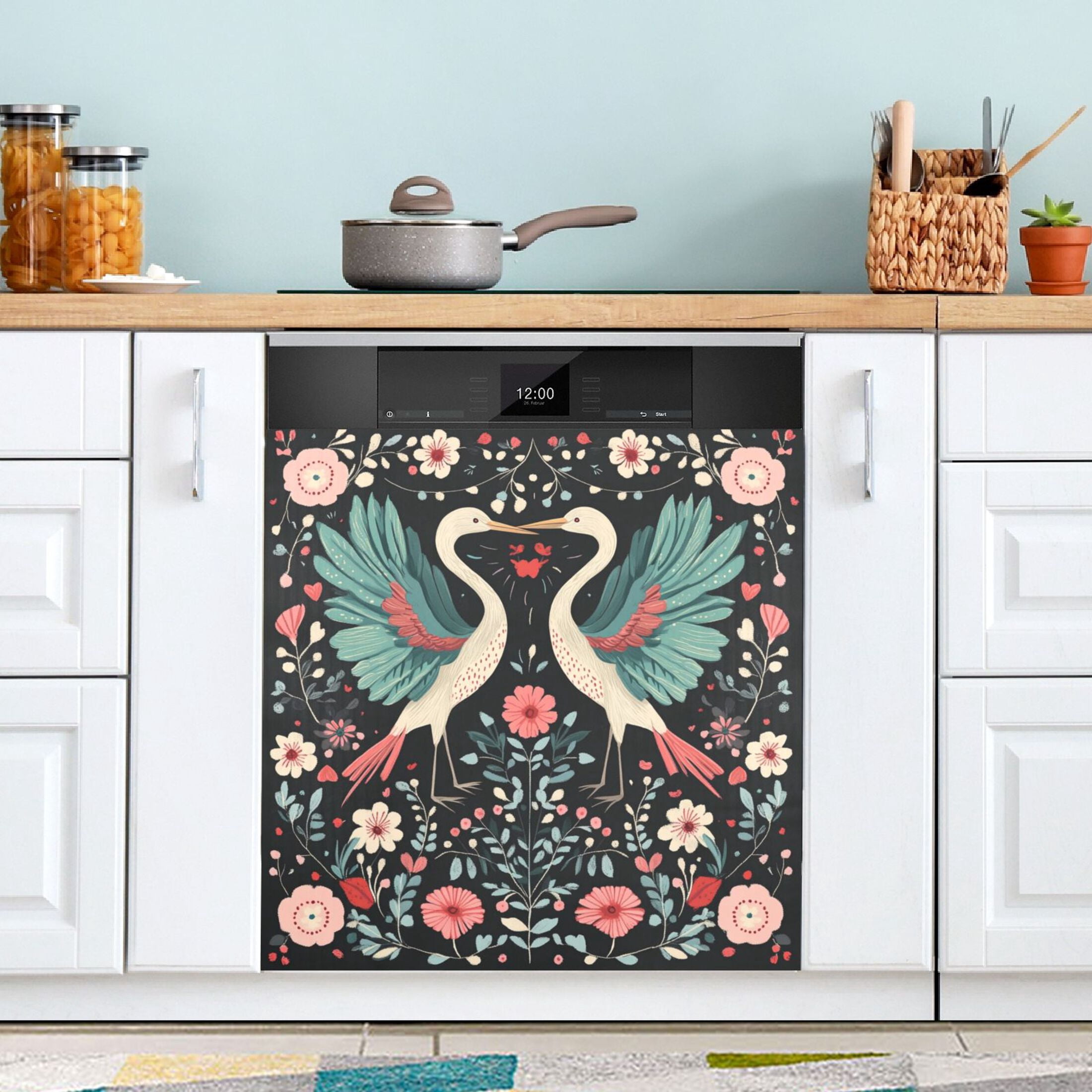 Dishwasher Magnetic Sticker 23x26 Inch Refrigerator Magnetic Sticker Washing Machine Magnetic Sticker Kitchen Panel Magnetic Sticker Home Decor Couple Cranes