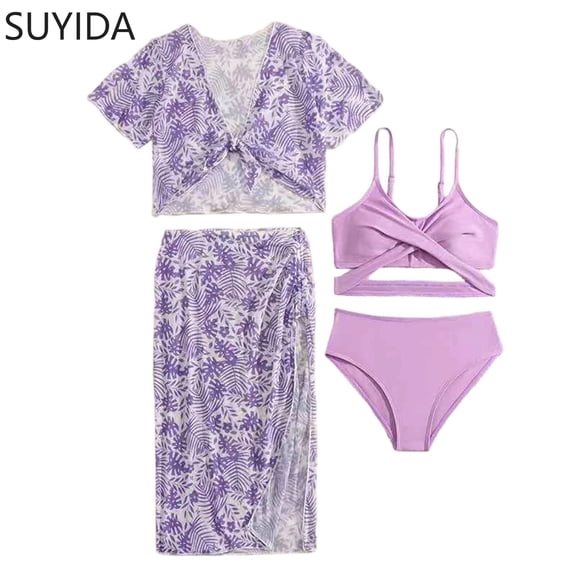 Girls Swimsuit Size 8 Ruffle Bikinis for Adjustable Straps Tankini Sets 3pcs Tropical Printed Girls Bathing Suits Size 14-16