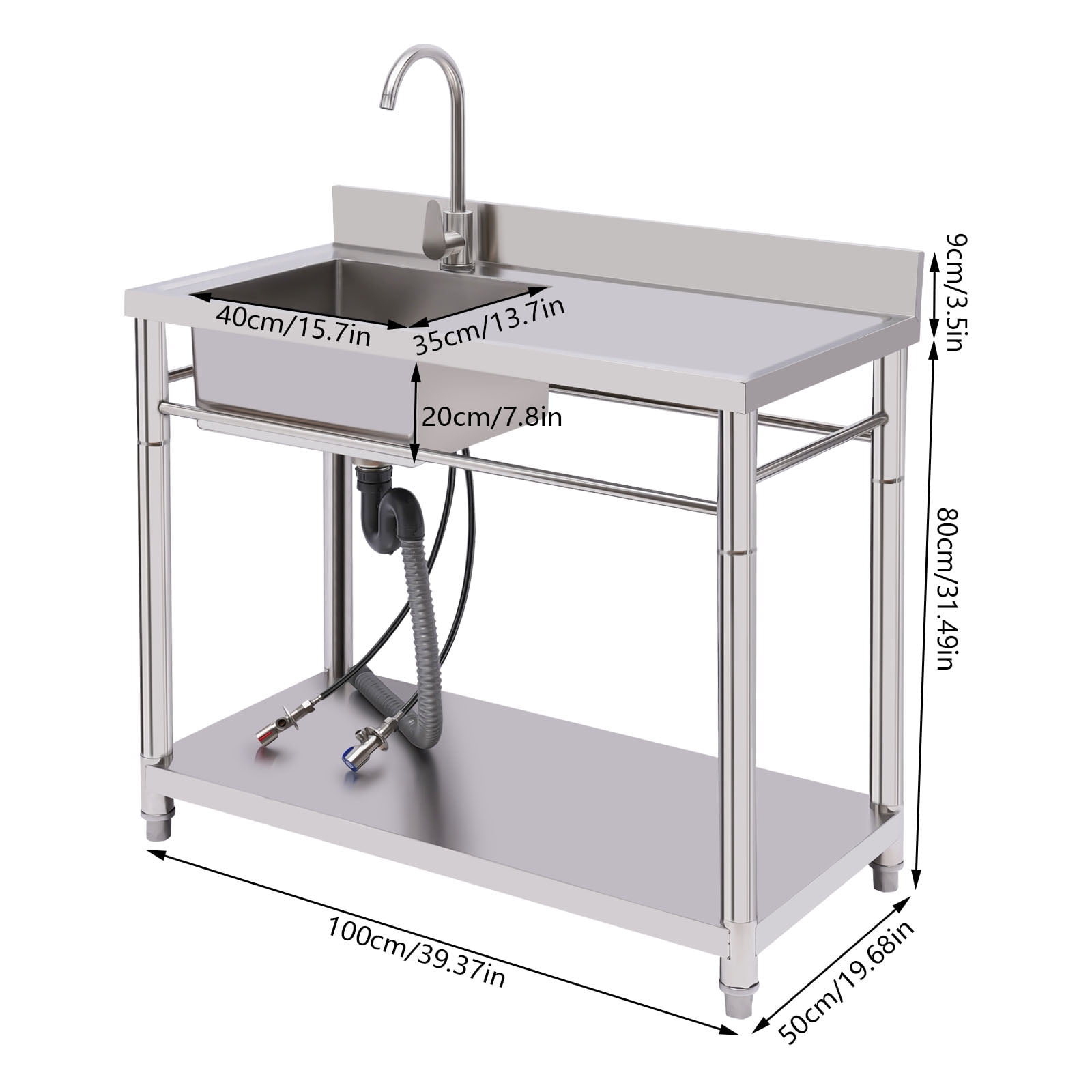 Dwellnix Heavy Duty Stainless Steel Utility Sink with Faucet, Storage Shelf, Adjustable Feet, and Drainage Pipe, Perfect for Kitchen, Garage, Laundry Room