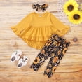 thumbnail image 3 of KIMI BEAR Toddler Girls Outfits 2T Infant Girl Fall Winter Outfits 3T Infant Girl Classic Long Sleeve Peplum Tops + Leopards Prints Pipe Straight Pants + Headband 3PCS Set Yellow, 3 of 8