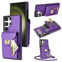 Allytech Lanyard Wallet Case for Samsung Galaxy A53 5G, PU Leather Shockproof 5 Cards Slots 1 Cash Holder Bumper Cover for Girls Women with Metal Buckle Shoulder Strap - Purple