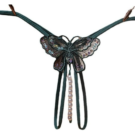 MAOYA Fashion Women Sexy Underwear Cutout Pendant Pearl Beads Embellished Lace Butterfly G-String Thong Underpants