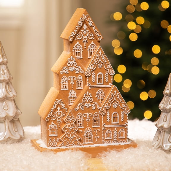 Northlight Lighted Scroll Stacked Houses Gingerbread Village Christmas Decoration - 10.25"