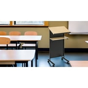Audio-Visual Direct Lectern (45 H x 17 D x 23 L)- Modern Wood & Metal Podium Wheels -Beech/Black-