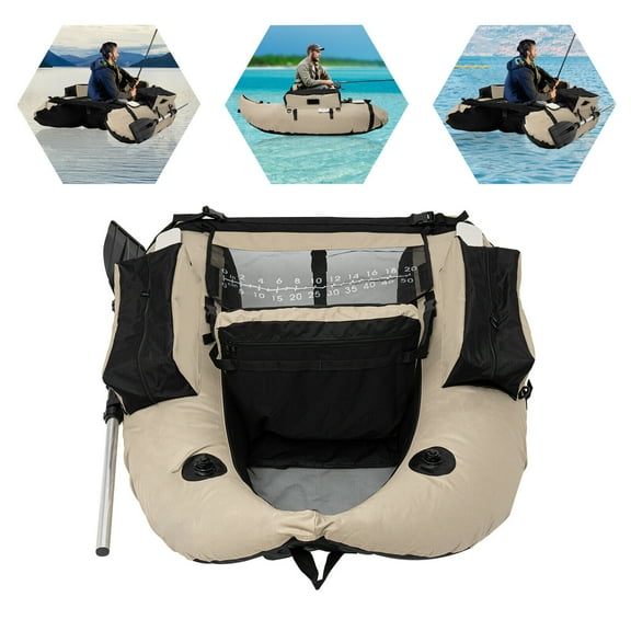 TFCFL Inflatable Outdoor Fishing Boat Khaki Oxford Cloth Compact Fishing Boat with Adjustable Backrest