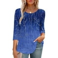 thumbnail image 5 of HAPIMO Women' Plus Size Crew Neck Tees Summer Tops for Women Casual Loose Flowy Fashion Clothes Flower Print Tops Elegant Pleated Blouses Dressy Tunic Dark Blue S, 5 of 9