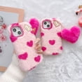 thumbnail image 2 of Allytech iPhone 15 Pro Max Case 6.7-inch, Cute Girly Soft Warm Faux Fur with Heart Ball Protective Shockproof Case for Girls Women Cover for Apple iPhone 15 Pro Max - Rose Heart, 2 of 5