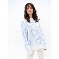 thumbnail image 2 of Women'S Casual Heart Print Crew Neck Long Sleeve Knit Top Loose Pullover Sweater Blue One Size, 2 of 5