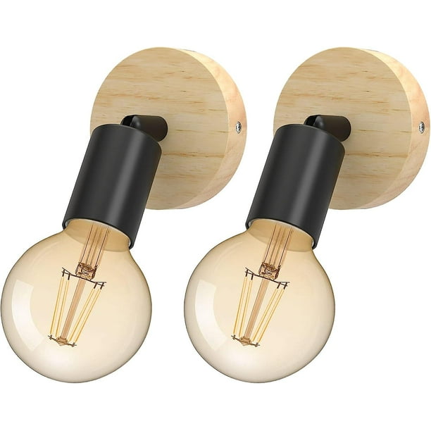 Paquete De 2 Apliques De Pared Lámpara De Pared Industrial De Madera Vintage Con Rotación De 180 E27, Lámpara De Pared Moderna De Metal Y Madera, Decoración Para Sala De Estar Cocina Pasillo