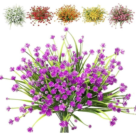 Viworld 12Pcs Outdoor Artificial Plants Spring Flowers Fake Daffodil UV Resistant Faux White Plastic Flowers Hanging Planter for Balcony Farmhouse Kitchen Bathroom Garden Window Box Porch Decor,Purple