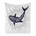 thumbnail image 1 of Shark Soft Flannel Fleece Throw Blanket, of Adventure Words over a Fish Body Wildlife Grunge Design, Cozy Plush for Indoor and Outdoor Use, 50" x 70", Indigo Pearl, by Ambesonne, 1 of 6