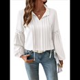 thumbnail image 3 of Blusa Informal Plisada de Larga con Cuello en V y Mangas Abullonadas para Mujer, Estilo Túnica Holgada de Negocios. S, 3 of 10