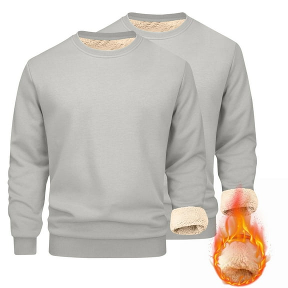 Wancir 2PC Men's Sherpa Lined Sweatshirts Fleece Pullover Basic Tops Warm Crewneck Winter Sweatshirt