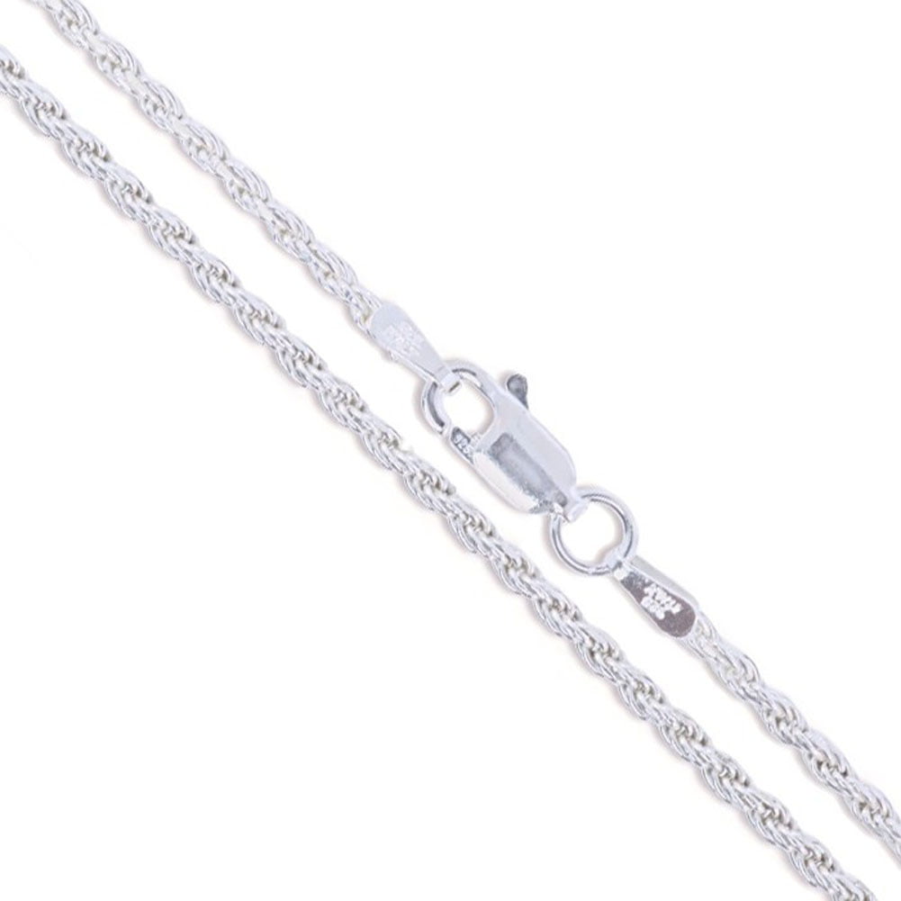 Sterling Silver Diamond-Cut Rope Chain Necklace 2mm 925 Sterling Silver Stamped