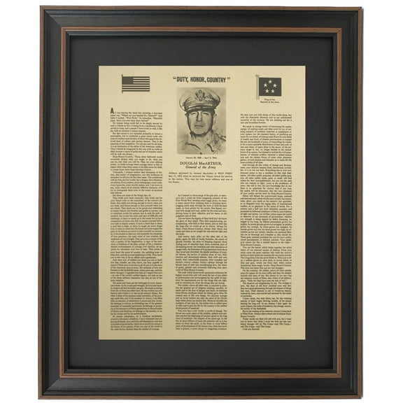 Framed Duty, Honor, Country Address by Douglas MacArthur. Parchment Prints by Patriot Gear Company.