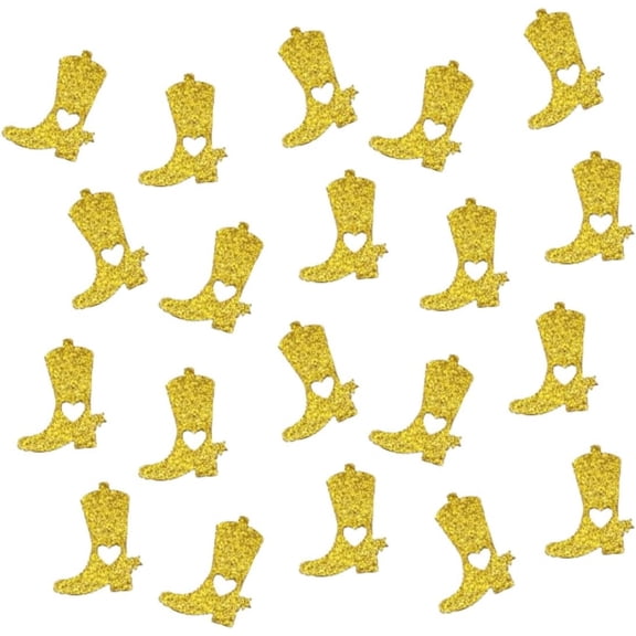 Double Side Gold Glitter Paper Cowboy Boot Confetti Paper Scatter Table Confetti for Birthday Party Baby Shower Cowboy Theme Party Decoration, 100pcs
