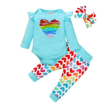 

Fesfesfes Infant Baby Jumpsuit Girls Valentine s Day Hearts Print Romper Bodysuit+Pants Outfits Clearance