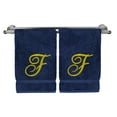 thumbnail image 2 of Monogrammed Hand Towel, Personalized Gift, 16 x 30 Inches - Set of 2 - Gold Embroidered Towel - Extra Absorbent 100% Turkish Cotton - Soft Terry Finish - for Bathroom, Kitchen and Spa - Script F Navy, 2 of 3