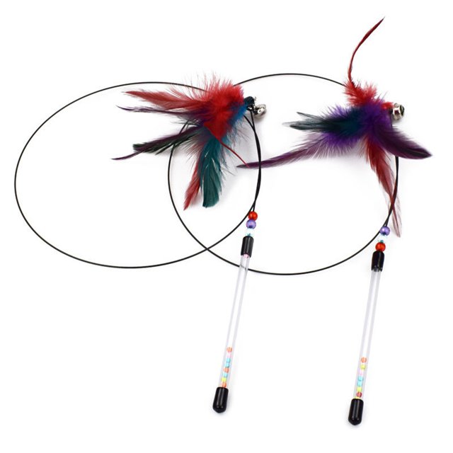 2PCS Cat Teaser Wand Fake Feather Bell Decor Cat Teaser Toy Cat Interactive Toy