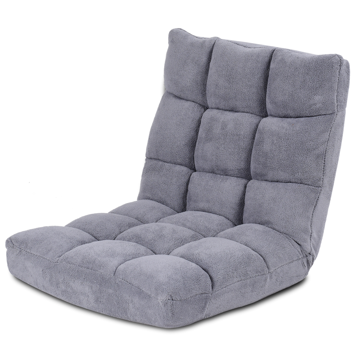 Topbuy Lazy Recliner Coral Velvet Polyester Gaming Chair with Adjustable Arms, Grey
