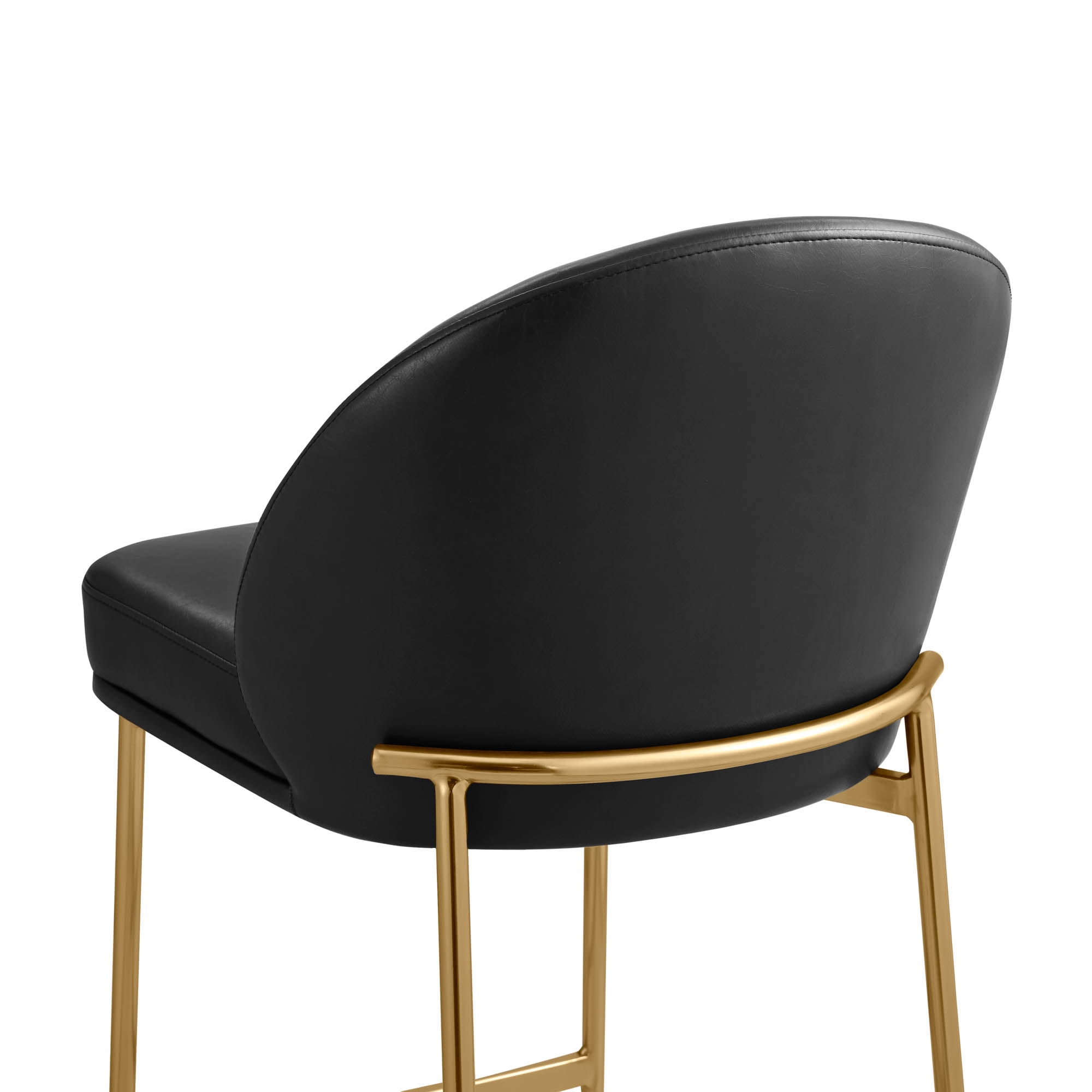 Spruce & Spring Modern Counter Bar Stool with Metal Arc Backrest and Upholstered Seat Set of 2, Black with Bronze Legs