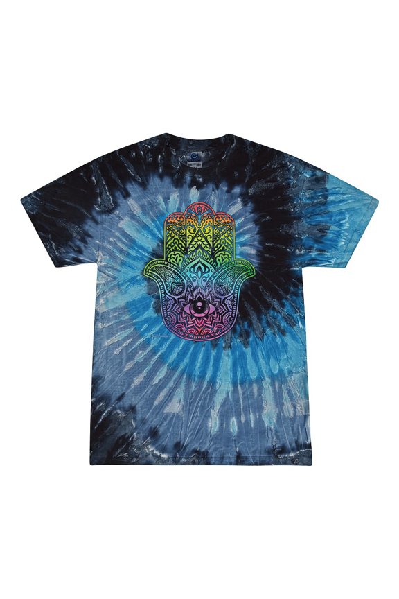 , Colorful Rainbow Hamsa Symbol Spiritual Yoga, Pop Culture, Tie-Dye Tees, Evening Sky, Medium