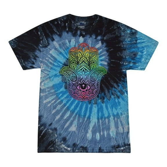 Wild Bobby, Colorful Rainbow Hamsa Symbol Spiritual Yoga, Pop Culture, Tie-Dye Tees, Evening Sky, Small