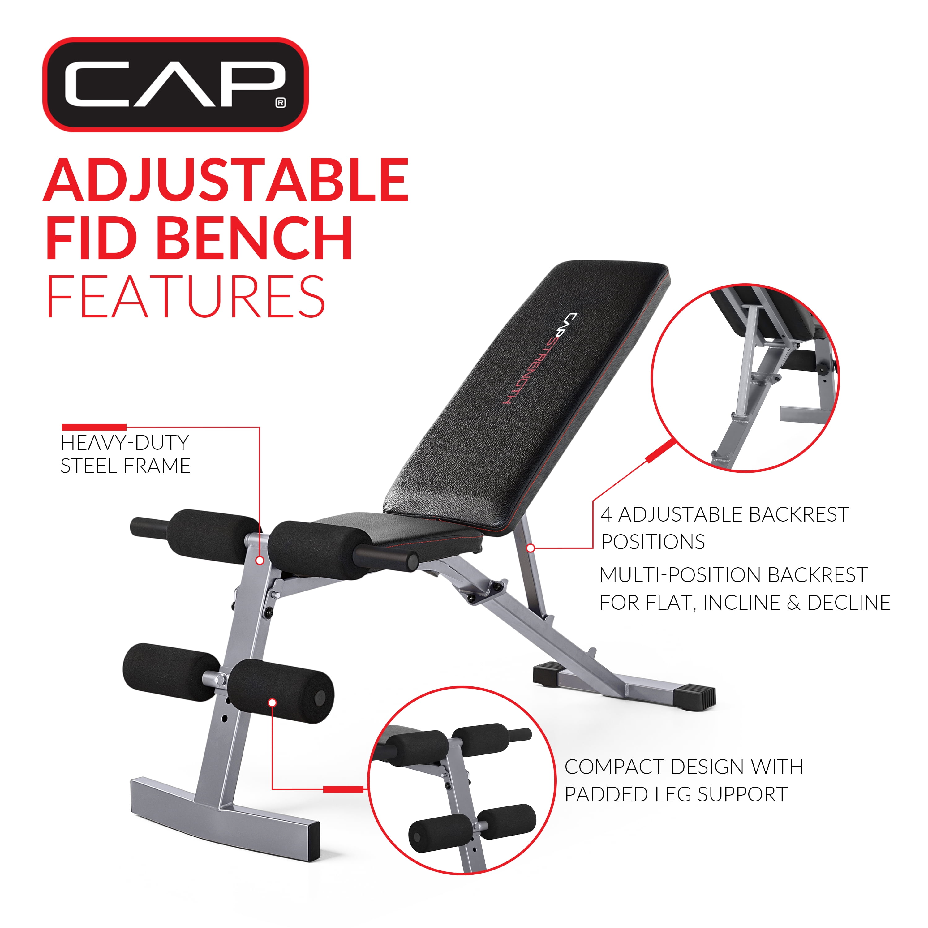 CAP Strength Adjustable FID Weight Bench (600 lb Weight Capacity), Green