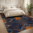 thumbnail image 3 of ODIKA 8'x10' Washable Area Rug Star Emblem With Vintage Sports Pennant Border Design Refined for King Size Bedroom Under Bed, Master Suite, Non-Shedding, Easy Care, 3 of 7
