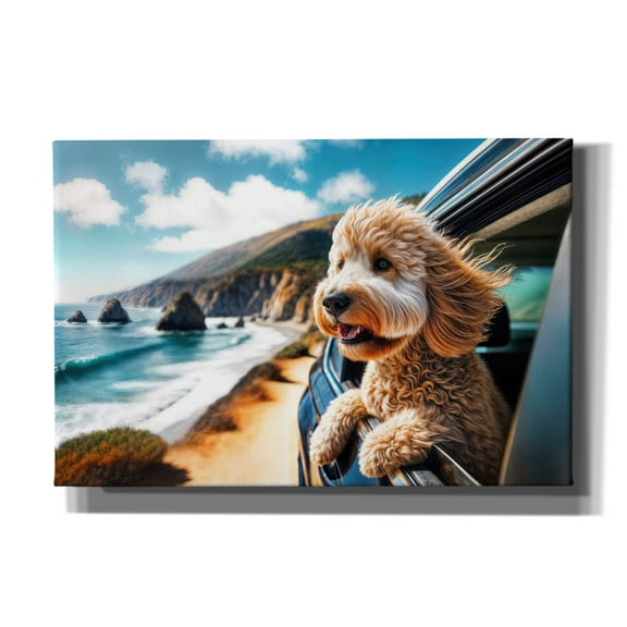 Epic Graffiti 'Dog On Road Trip - Golden Doodle' by Rey Klimt Canvas Wall Art, 60" x 40"