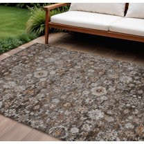 8' X 10' Dark Brown Brown And Taupe Oriental Washable Indoor Outdoor Area Rug