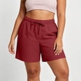 thumbnail image 5 of Plus Size Plus Size Women's Solid Drawstring Casual High Waist Elastic Waist Summer Shorts With Side Pockets | CSEONE,Wine 5XL, 5 of 9