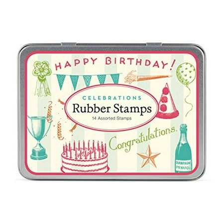 - Cavallini Papers & Co Rubber Stamp Set Celebrations, 14 Assorted Wooden Rubber Stamps Packaged in a Tin