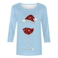 thumbnail image 4 of Fiaer Christmas Women T Shirts Shine Glass Trendy Tshirts Xmas 3/4 Sleeve Crew Neck Oversized Leisure Comfort Tops Light Blue M, 4 of 5