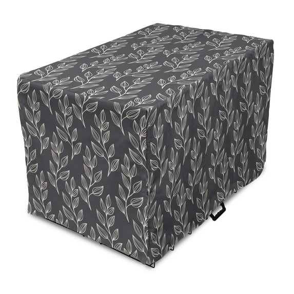 Leaves Dog Crate Cover, Botanical Themed Vintage Inspired Pattern with Outline Leafy Branches, Easy to Use Pet Kennel Cover Small Dogs Puppies Kittens, 7 Sizes, Dark Blue Grey Champagne, by Ambesonne