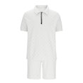 thumbnail image 7 of FRSASU Men's 2 Piece Sweatsuits Outfits Jacquard Checkerboard Short Sleeve Zip Polo Shirt Sweatshirt Joggers Sweatshorts Tracksuit Set White, 7 of 7