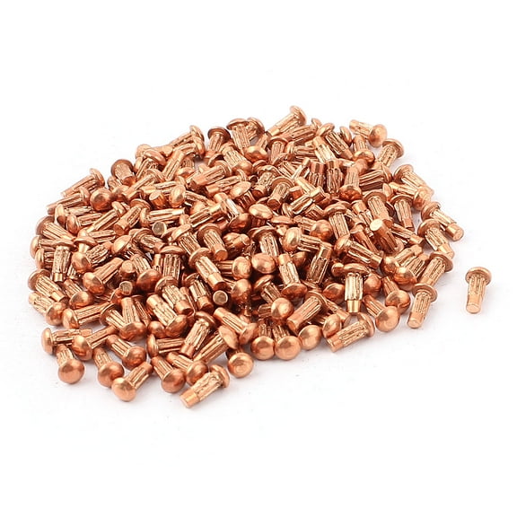 200 Pcs 5/64" x 13/64" Copper Round Head Solid Rivets Knurled Shanks