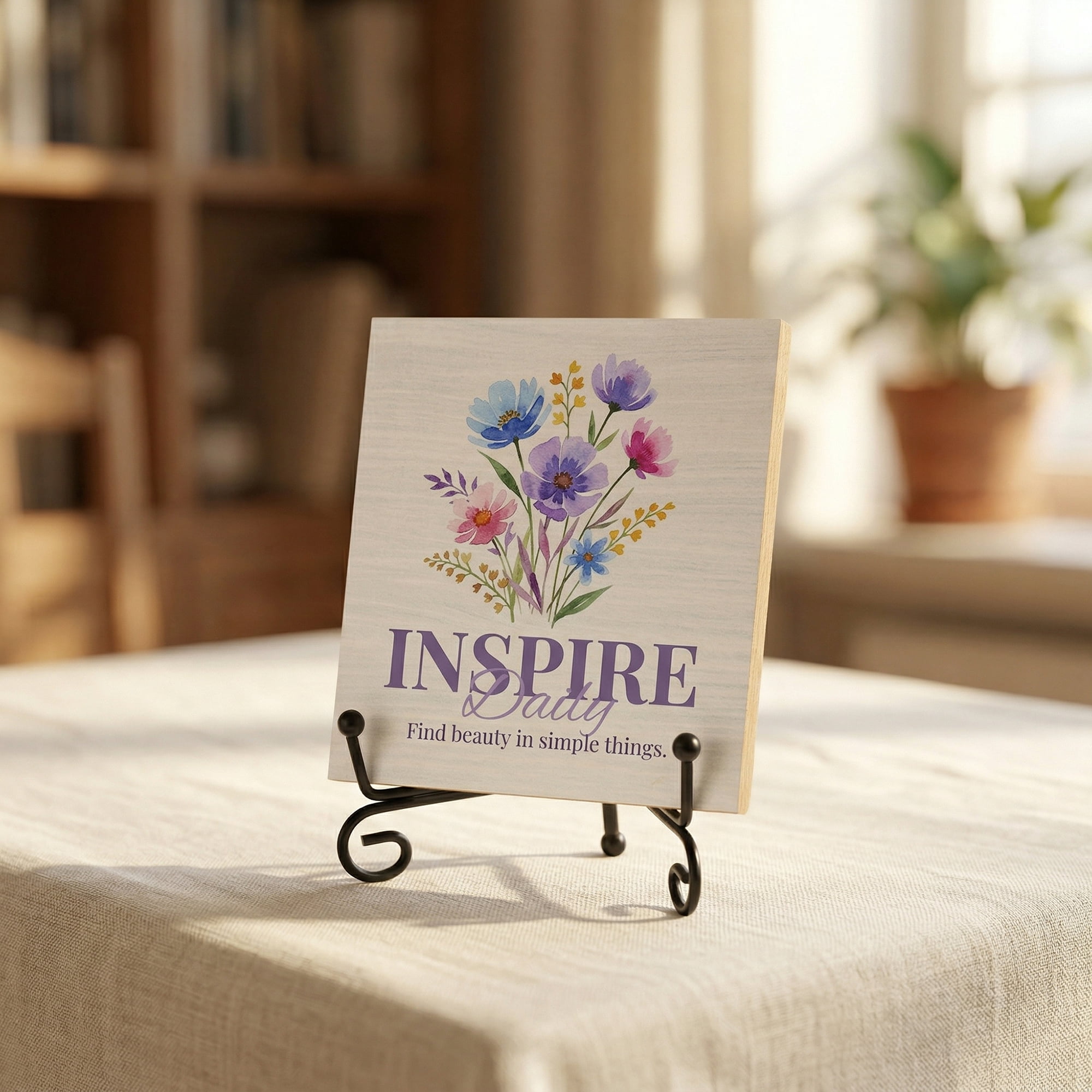 Unique Bargains Extra Stable Desk Sign Gift Square Keepsake Plaque Floral Pattern 3.9in