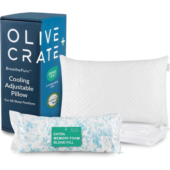 Adjustable Loft Shredded Memory Foam Pillow Queen Size Cooling Hypoallergenic Breathable for Back Stomach Side Sleepers