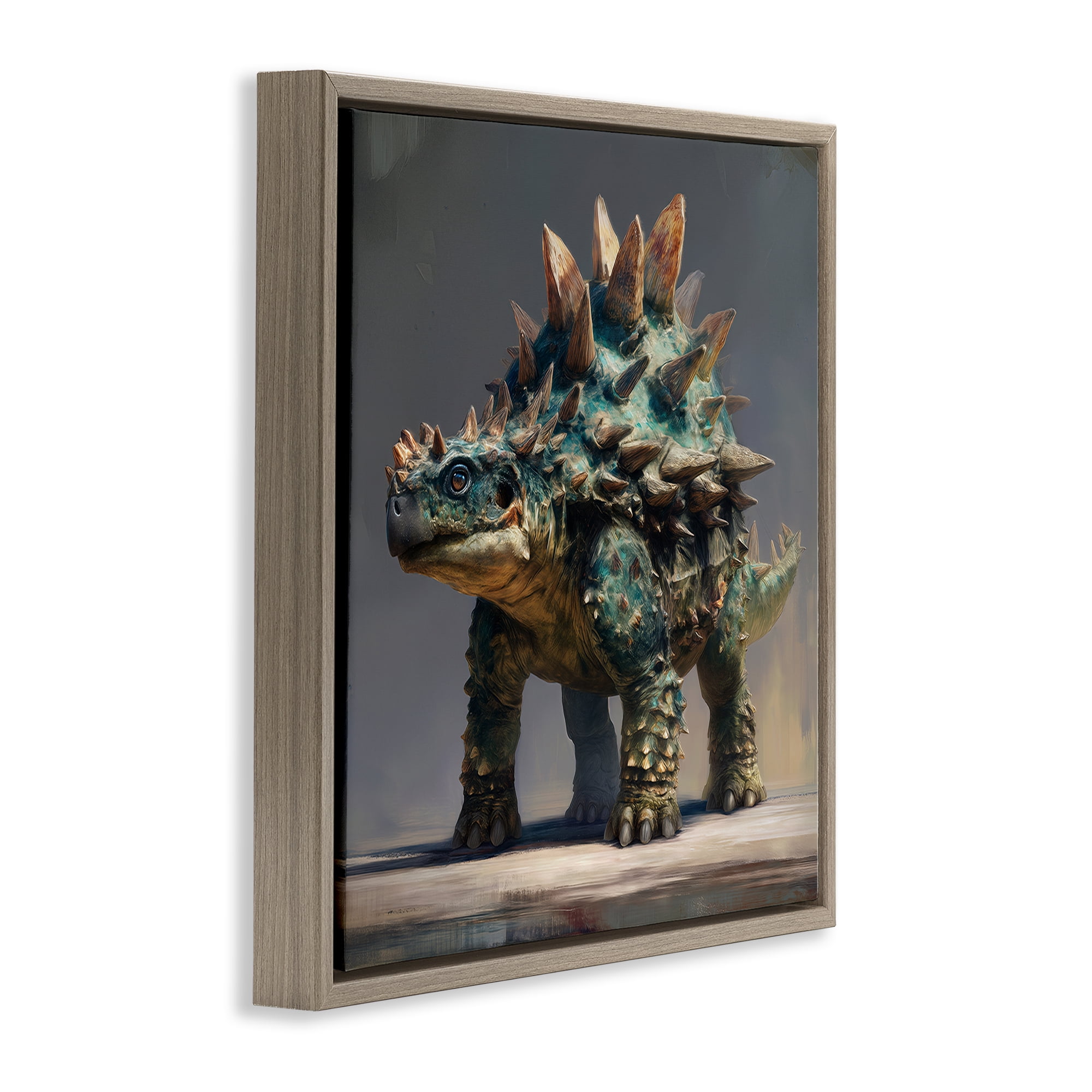 Stupell Industries Prehistoric Ankylosaurus Portrait Brown Framed Floater Canvas Wall Art, design by Wumples