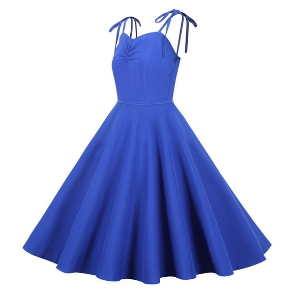 IROINNID Women's Sleeveless A-Line Dress Vintage Spaghetti Strap Casual Evening Party Prom Dress V-Neck Knee-Length Women Dress