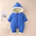 thumbnail image 2 of Zwiiyzr 2024 Baby Infant Long Sleeve Onesie Boy Girl Fluffy Jumpsuit Hooded Fleece Rompers Solid Color Cute Thick Keep Warm Bear Ear Outfits Holiday Birthday Gift Blue, 2 of 5