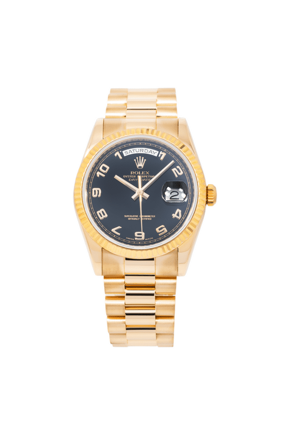 Pre-Owned Rolex Day-Date 36mm 118235 Everose Gold Black Arabic Dial President Bracelet Mens Watch (Year: 2000 to 2005)