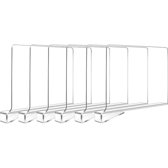 Hiziwimi 6PCS Clear Acrylic Shelf Dividers, Multifunctional Shelf Separators, Adjustable Clothes Organizer, Clear Organizer, Wooden Wardrobe, Kitchen and Office Shelf
