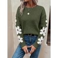 thumbnail image 6 of Women'S Floral Pattern Crewneck Long Sleeve Drop Shoulder Sweaters Pullover Tops Green S, 6 of 10