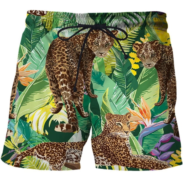 Pantalones cortos de playa 3D con estampado de leopardo de la selva para hombre, Shorts de Surf de secado rápido para verano, Shorts deportivos informales Fivean unisex