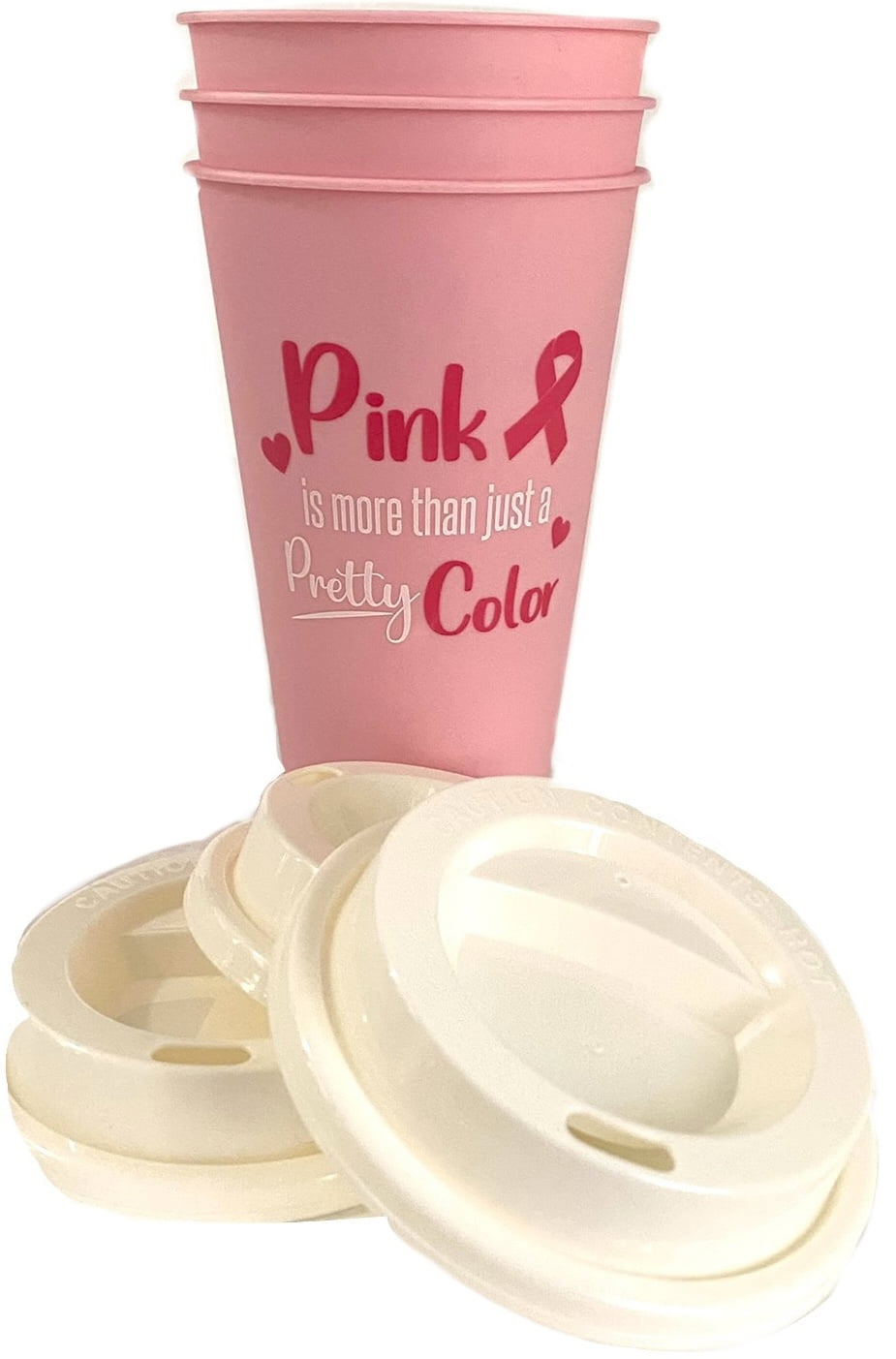 Tumbler Cups With Lids -  Pink is more than just a Pretty Color  Ribbon  Breast Cancer Awareness Reusable 3 Pack Cup Set