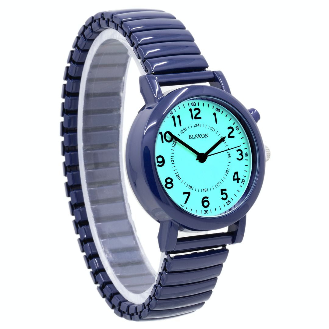 Blekon Original Light Up Dial Watch for Ladies 33mm Case Push Button Glossy Expansion Band - Analog Watch with Glow in The Dark Dial, Ideal for Everyday and Party Wear